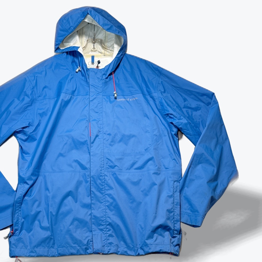 Vineyard Vines Rain Jacket  Performance Hooded Full Zip Mens Large Blue Grid